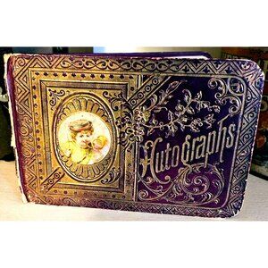 1800's Antique Victorian Leather German Autograph Album Die Cuts Friendship Book